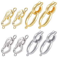 Платиновый & Золотой 8 наборы 4 стили стойка покрытие латунь складные застежки, долговечный, кольцо овал и сердце, платиной и золотом, овальная застежка: 13~20.5x5~12x3~5мм, отверстие : 1.2~1.8 мм, 2 наборы / стиль