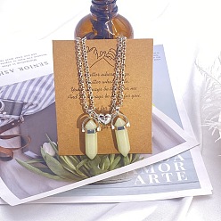 Светло-желтый 2 шт. светящиеся стеклянные двухгранные ожерелья с заостренной пулей для пары с магнитными застежками в форме сердца, ожерелья из сплава цепей для женщин, платина, светло-желтый, 17.72 дюйм (45 см)