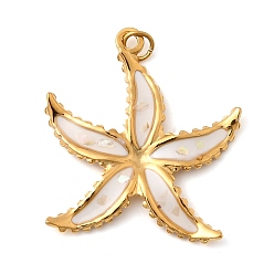 Белый 304 нержавеющей стальной эмали подвески, прелести морская звезда, ионное покрытие (ip), реальный 18 k позолоченный, белые, 26.5x24x2 мм, отверстие : 2.5 мм