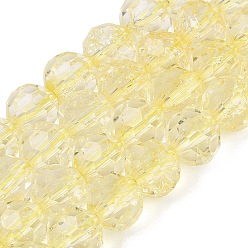 Light Goldenrod Yellow Crackle Transparent Glass Beads Strands, Round, Faceted(32 Facets), Light Goldenrod Yellow, 7.5~8mm, Hole: 1.2~1.4mm, about 47~48pcs/strand, 13.78~13.98 inch(35~35.5cm)