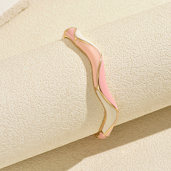 Pink Zinc Alloy Enamel Irregular Wave Open Hinged Cuff Bangles for Women Daily Wear, Golden, Pink, Inner Diameter: 2.36 inch(6cm)~2.76 inch(7cm)