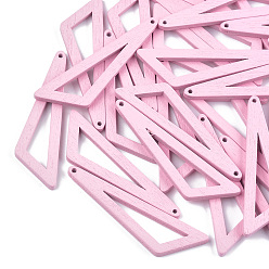 Pink Painted Poplar Wood Big Pendants, Triangle, Pink, 55.5x15.5x3mm, Hole: 1.2mm