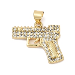 Настоящее золото 18K Латунные микро проложить кубического циркония подвески, подвески в форме пистолета, стойки покрытие, без кадмия и без свинца, долговечный, реальный 18 k позолоченный, 22.5x19.5x3 мм, отверстие : 4x3.5 мм