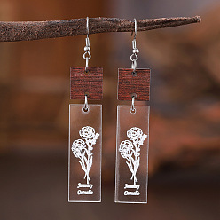 January Carnation Акриловые серьги с подвесками в богемном стиле с цветком рождения, нержавеющей стали, украшения для женщин, платина, январь гвоздика, 80x15 мм