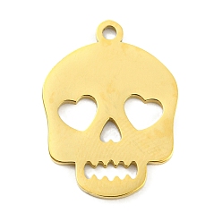 Golden 304 Stainless Steel Pendants, Laser Cut, Skull Charm, Golden, 19x14x1mm, Hole: 1.4mm