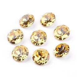 Light Topaz Pointed Back & Back Plated Glass Rhinestone Cabochons, Grade A, Faceted, Flat Round, Light Topaz, 10x5mm