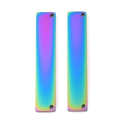 Rainbow Color Ионное покрытие (ip) 304 соединители звеньев из нержавеющей стали, пустая бирка с зеркальной полировкой, прямоугольные, Радуга цветов, 36x7x1.7 мм, отверстие : 1.4 мм