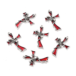 Antique Silver Alloy Enamel Pendants, Cross with Skeleton, Antique Silver, 37x23x3mm, Hole: 1.6mm