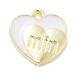 Золотой Стойки обшивки сплава эмали подвески, без свинца, без кадмии и без никеля, двойное сердце со словом min шарм, золотые, 15x14x2 мм, отверстие : 1.5 мм