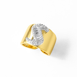 Letter S Латунные кольца-манжеты с микропаве из прозрачных кубических цирконий, буквы, золотые, Письмо с, 17 мм