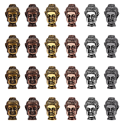 Mixed Color Tibetan Style Alloy Beads, Buddha Head, Mixed Color, 13x9x8.5mm, Hole: 1.5mm, 6 colors, 4pcs/color, 24pcs/box