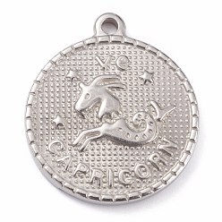 Capricorn 304 Stainless Steel Pendants, Flat Round with Constellation, Capricorn, 29x26x3mm, Hole: 2mm