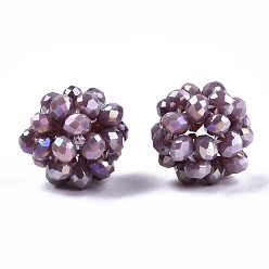 Серо-розавый Гальванические непрозрачные стеклянные круглые плетеные бусины, кассетные шарики, с покрытием AB цвета, граненые, увядшая роза, 12~13 мм, отверстие : 1.5 мм, бусины : 3.5x2.5 мм