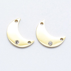 Golden 316 Surgical Stainless Steel Micro Pave Cubic Zirconia Links connectors, Moon, Clear, Golden, 15x10.5x2mm, Hole: 1mm