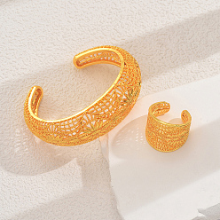 Золотой Винтажный сплав полые резные цветочные браслеты-манжеты и кольца наборы для женщин свадьба, золотые