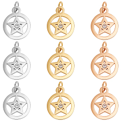 (52) Непрозрачная лаванда 9 шт. 3 цвета 316 подвески из хирургической нержавеющей стали, с микропаве и фианитом, долговечный, звонить звездочкой, разноцветные, 15x12x1.5 мм, отверстие : 3.5 мм, 3 шт / цвет