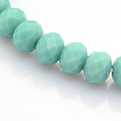 Turquoise Faceted Opaque Solid Color Crystal Glass Rondelle Beads Stretch Bracelets, Turquoise, 68mm