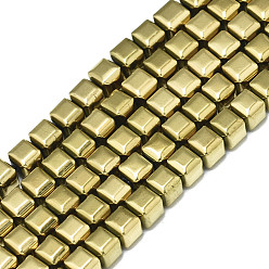 Real 18K Gold Plated Electroplate Non-magnetic Synthetic Hematite Beads Strands, Cube, Real 18K Gold Plated, 3.5x4x4mm, Hole: 0.9mm, about 105~110pcs/strand, 15.75 inch(40cm)