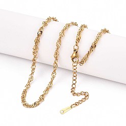 Настоящее золото 18K 3.2мм 304 ожерелья из нержавеющей стали сингапурской цепочкой, ионное покрытие (ip), реальный 18 k позолоченный, 15.94 дюйм (40.5 см)