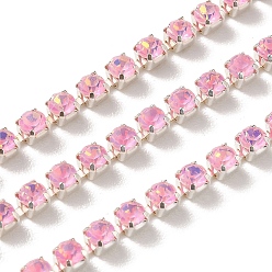 Розовый Железо горный хрусталь чашка цепи, с катушкой, серебряные, светло-розовый, 3x3x2.5 мм, Около 10 ярдов / рулон