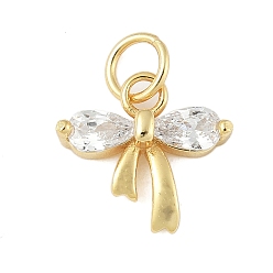 Золотой 925 подвески-банты из стерлингового серебра с прозрачными кубическими цирконами, с перемычками и 925 штампом, золотые, 11x12x3 мм, отверстие : 3.5 мм
