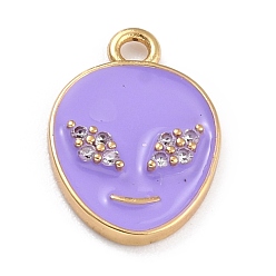Medium Purple Golden Plated Brass Micro Pave Clear Cubic Zirconia Pendants, with Enamel, Long-Lasting Plated, Extra-terrestrial, Medium Purple, 17x11.5x2mm, Hole: 1.6mm