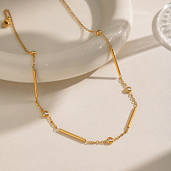 Real 18K Gold Plated 304 Stainless Steel Pave Clear Cubic Zirconia Column Flat Round Link Chain Necklaces for Women, Real 18K Gold Plated, 15.35 inch(39cm)