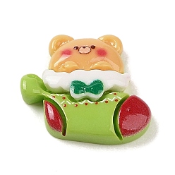 Bear Animal Christmas Socking Theme Opaque Resin Decoden Cabochons, Bear, 22.5x23.5x6.5mm