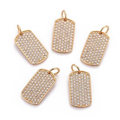 Golden Brass Micro Pave Cubic Zirconia Pendants, with Jump Rings, Rectangle, Clear, Golden, 16x9x1.5mm, Hole: 3.5mm