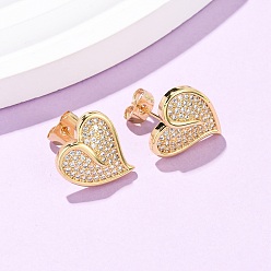 Прозрачный Сердце из латуни микро проложить кубического циркония серьги стержня, реальный 16 k позолоченный, прозрачные, 14.5x14.5 мм