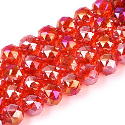 Оранжево-Красный Нити из прозрачных круглых бусин с цветным покрытием ab, граненые, оранжево-красный, 7.5~8.5x7~7.5 мм, отверстие : 1.2~1.6 мм, около 25~26 шт / нитка, 6.89~7.48'' (17.5~19 см)