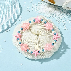 Pink Женские эластичные браслеты из синтетических бирюзовых бусин, черепаха и морская звезда, розовые, внутренний диаметр: 1.77~1.97 дюйм (4.5~5 см)