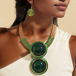 Темно-Зеленый Комплект из плоского круглого сплава с алюминиевой проволокой, обернутого в смоляную оболочку с подвеской и серег-подвесок, темно-зеленый, 470 мм