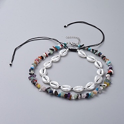 Природный Драгоценный Камень Регулируемые наборы колье из бисера, с перламутровыми бусинами из искусственной кожи, Нейлоновая нить, бусины из натуральных драгоценных камней, 304 нержавеющая сталь застежка когтя омара, акриловые ожерелья: 11.22 дюйм ~ 25.19 дюйм (28.5~64 см), ожерелья с драгоценными камнями: 15.94 дюйм ~ 16.14 дюйм (40.5~41 см), 2 шт / комплект