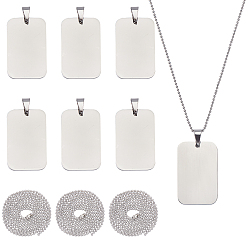 Stainless Steel Color DIY Pendant Necklace Making Kits, Including Stainless Steel Ball Chains & Rectangle Tag Pendants, Stainless Steel Color, Chain: 23.6 inch(60cm), Links: 1.5mm, 6pcs/box