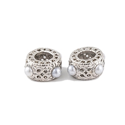 Платина Стойки покрытие сплава европейские шарики, с ABS имитации жемчуга, бусины с большим отверстием, колонка, платина, 10x5.5 мм, отверстие : 5 мм