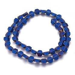 Blue Plated Electroplated Non-magnetic Synthetic Hematite Beads Strands, Frosted, Trapezoid, Blue Plated, 8x8x4mm, Hole: 1mm, about 52pcs/strand, 16.14 inch(41cm)