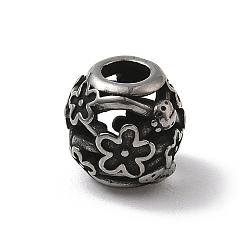 Античное Серебро 304 из нержавеющей стали европейские шарики, бусины с большим отверстием, RONDELLE с цветком, античное серебро, 10.5x10 мм, отверстие : 4.5 мм