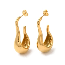 Настоящее золото 18K Ионное покрытие (IP) 304 Серьги-гвоздики в форме капли из нержавеющей стали, реальный 18 k позолоченный, 36x11.5 мм
