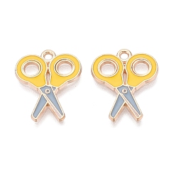 Gold Alloy Enamel Pendants, Scissor Charms, Light Gold, Gold, 20x17x1mm, Hole: 1.6mm