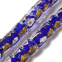 Синий Бусины ручной работы из золотой и серебряной фольги в технике лэмпворк, квадратный, синие, 10x10x5.5 мм, отверстие : 1.2 мм