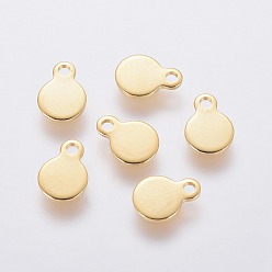 Золотой 304 прелести нержавеющей стали, плоско-круглые, штамповка пустой метки, золотые, 7x5x0.6 мм, отверстие : 1 мм