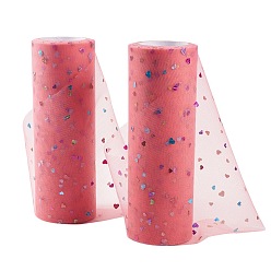 Hot Pink Heart Glitter Sequin Deco Mesh Ribbons, Tulle Fabric, Tulle Roll Spool Fabric For Skirt Making, Hot Pink, 6 inch(15cm), about 10yards/roll(9.144m/roll)