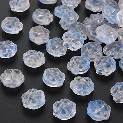 Light Sky Blue Two Tone Transparent Baking Paint Glass Beads, Paw Print, Light Sky Blue, 13.5x15x8.5mm, Hole: 1.2mm