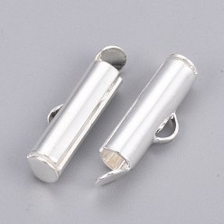 Silver Brass Slide On End Clasp Tubes, Slider End Caps, Silver Color Plated, 6x16x4mm, Hole: 1x3mm, Inner Diameter: 3mm
