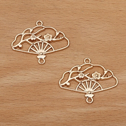 Light Gold Подвески из полого соединителя из сплава, сливовый цветок китайские веерные ссылки, долговечный, золотой свет, 35x21 мм