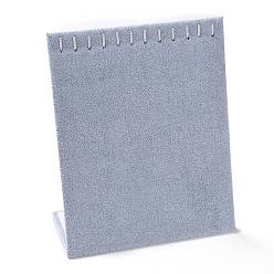 Гейнсборо Деревянные покрытые бархатом стенды для ожерелья с наклонной спинкой, Прямоугольный органайзер для ювелирных изделий для хранения подвесок и ожерелий, светло-серые, 20.3x8.3~8.7x23.7~24.1 см