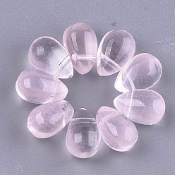 Pink Transparent Spray Painted Glass Charms, teardrop, Pink, 9x6x6.5mm, Hole: 1mm