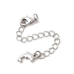 Платина Латунный удлинитель цепи, с прелестями дельфинов и застежками-когтями омара, платина, 75 мм