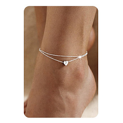 Letter P 201 двухслойные браслеты для щиколотки из нержавеющей стали в форме сердца с инициалами для женщин, цвет нержавеющей стали, не тускнеет, Письмо P, 7-7/8 дюйм (200 мм)